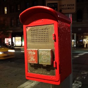 Near Starbucks, we spotted another fire and police call box. Unlike the one that we spotted in Greenwich Village, this one had a rounded top.