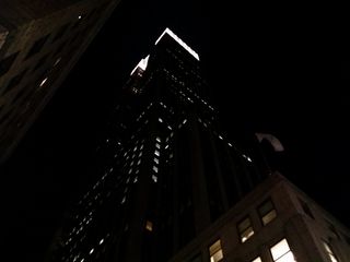 The Empire State Building from below, diagonal from the building and across from the Wendy's.