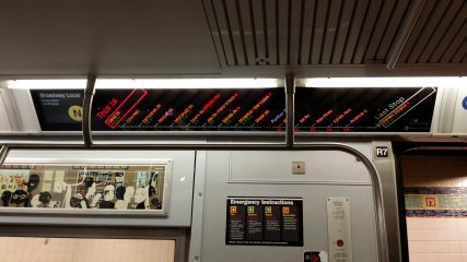 Electronic strip map on car 9104. The 7000-Series railcars on Metro have a near-identical setup.