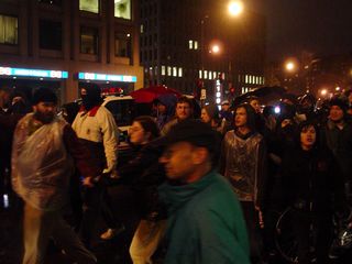 At the St. Gregory, most demonstrators were out in the street, well away from much of the action.