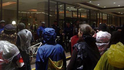 In front of the entrance to the Fairmont, the police and members of the hotel's staff guarded the entrances, in order to maintain a clear space between us and those against whom we were protesting.