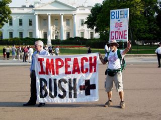 The sentiment at this event was very anti-war, and even more so anti-Bush, as conveyed through the signs carried by some of the participants.