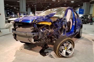 A Honda HR-V that was used in a crash test.  They even showed a video of the crash test itself show how what we saw was done.  Considering that I own a vehicle very similar to this, I found it comforting that while the mechanical areas awere smashed up, the cabin, where I would be, was more or less intact.