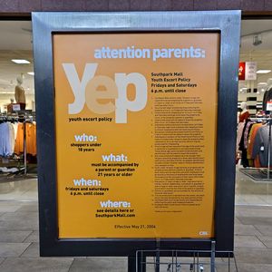 Youth Escort Policy sign in front of the JCPenney.