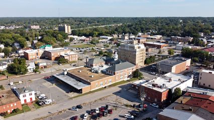 Turning away from the courthouse, and looking across downtown Petersburg.  View facing approximately southeast.  The aforementioned abandoned hotel is in the upper left of the photo, and Interstate 95 is behind that.