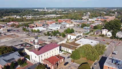 View facing northeast from just southwest of the courthouse.  Colonial Heights is visible in the distance (note the water tower).