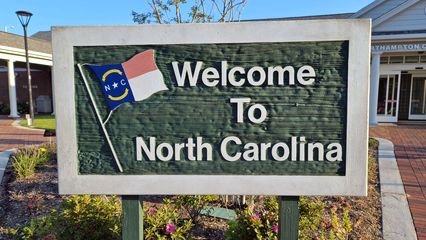 "Welcome to North Carolina" sign at the welcome center.