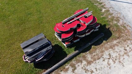 Elyse and I saw this sign pile from the ground when we were driving around, and had no idea what company it was for.  Once we flew over it with the drone, it was obvious: Piggly Wiggly.