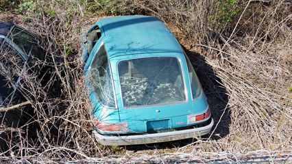 A blue AMC Pacer.