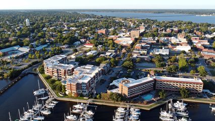 Downtown New Bern, as viewed from above the Trent River.