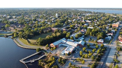 Downtown New Bern, as viewed from above the Trent River.