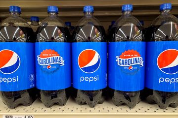 Pepsi bottles, with "Born in the Carolinas" labeling.