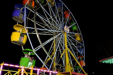 Ferris wheel.  This wheel lit up in all kinds of color combinations, brought out by some longer exposure times.