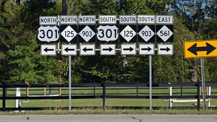 Sign assembly at the intersection of US 301 and NC 561 in Halifax.