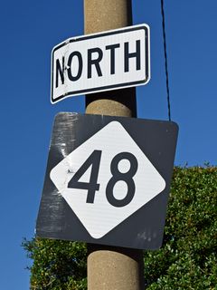 Reassurance marker for NC 48 on Roanoke Avenue.