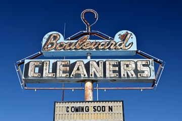 Sign at the former Boulevard Cleaners.  I hope that whatever e-commerce place that's being advertised as coming to this location doesn't demolish this classic sign.
