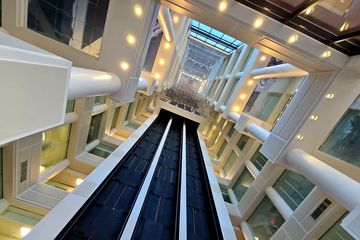 Elevators at 2 Eaton Street, looking upwards.