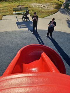 My view from the top of the slide before I went down.  Aaron and Elyse were ready to film my descent.