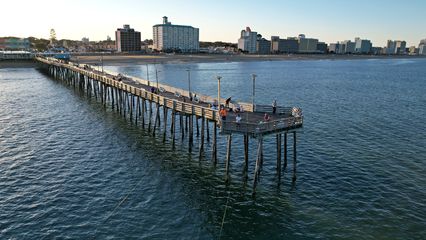 The fishing pier, viewed from the air.  I didn't linger too long at the lower altitude because of all of those fishing lines.