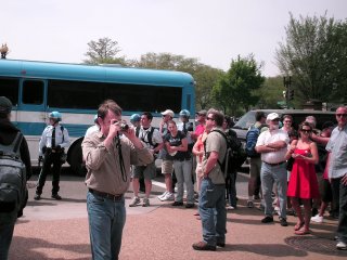 The Nazis came off of this large blue police bus.