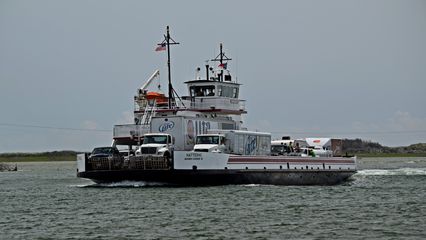 The Hatteras, a River-class ferry carrying, among other vehicles, beer and snack food trucks.