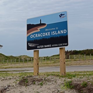 "Welcome to Ocracoke Island" sign.