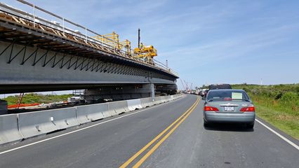 Backup leading up to the Bonner Bridge.  The new bridge is being built to the left.