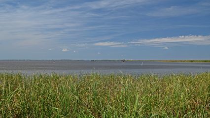 Currituck Sound, separating Corolla from the mainland.  The mainland is visible in the distance.