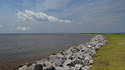 Currituck Sound, separating Corolla from the mainland.  The mainland is visible in the distance.