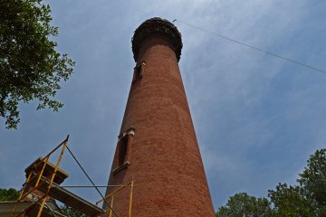 The Currituck Beach Lighthouse.  Some restoration work was going on around the balcony at the time of my visit.