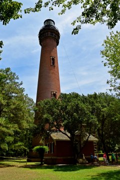 The Currituck Beach Lighthouse.  Some restoration work was going on around the balcony at the time of my visit.