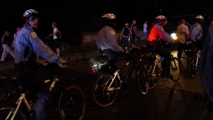 There were lots of cops on bikes, trying to act as a buffer between the demonstrators and any potential targets.