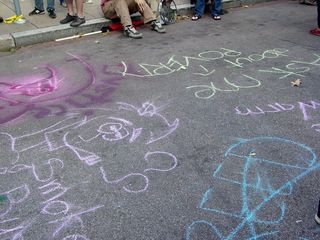Meanwhile, the street next to the park was covered with chalk drawings...