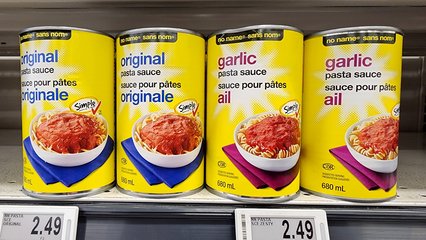 "No Name" is the store brand at Loblaws, and typically uses black and yellow packaging, with labeling in English and French.