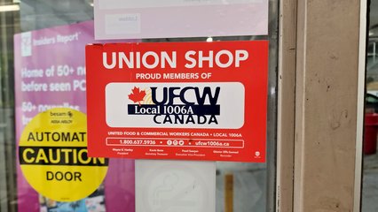 I spotted this sticker on the door as we were leaving.  I was quite pleased to find out that the Loblaws workforce is unionized.