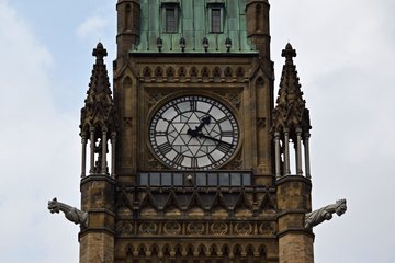 Closeup of the clock on the Peace Tower.