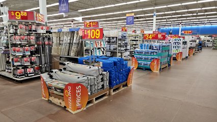 The price signs, seen here in the back action alley, were also unlike anything that I had seen before.  The red and yellow is typical for Canadian Walmart stores, but I've never seen them without some sort of header on them.