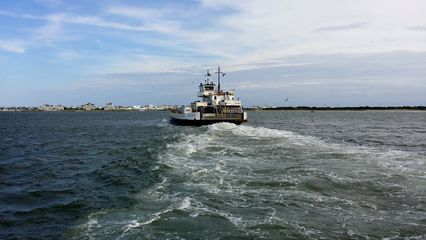 The Floyd J. Lupton approaches the Hatteras ferry terminal.