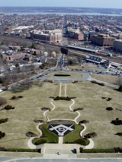 What I did end up using out of the pictures that I took at the memorial were the observation deck photos.  They became part of An Urban Comparison, DC Area.  This picture is zoomed out more than the ones that got used, in order to put the views in perspective.  This shows the Masonic emblem and the rest of Shooters Hill.