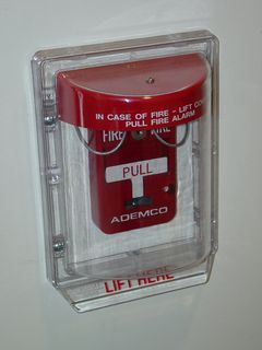 A new addition to the Discovery Center at Mill Mountain Park was the Stopper covers on the fire alarm pull stations.  Turns out that the reason they put covers on them was to prevent little children from pulling them, which had become a rather big problem.