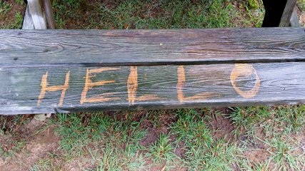 I admit that I had a bit of fun with this one. I knew my way around the power washer, and so I wrote "HELLO" in the gunk on the other bench.