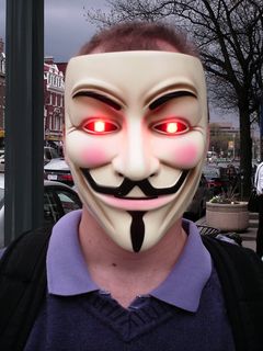 One Anon attached red LEDs to his Guy Fawkes mask, creating a certain effect with the eyes...