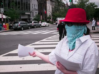 Handing out flyers on the Connecticut Avenue median.