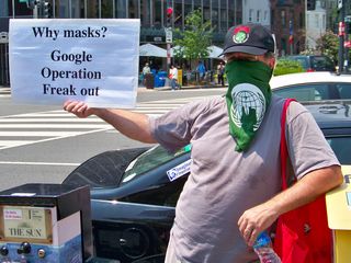 In a twist on the "ask me why I'm wearing a mask" theme, this person encourages people to search for Operation Freakout, which was a plan to have journalist Paulette Cooper committed to a mental institution or incarcerated, or "at least to hit her so hard that she drops her attacks," according to a Scientology document. Thus we wear masks - to protect ourselves from these kinds of behaviors by Scientology.