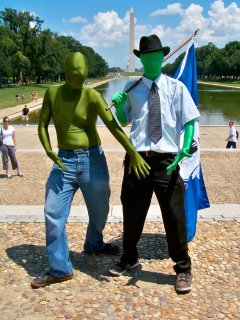 Two Anons, I believe from Boston, showed up wearing green zentai suits.