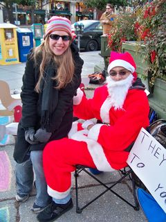 Posing for a photo while sitting on Fail Santa's lap.