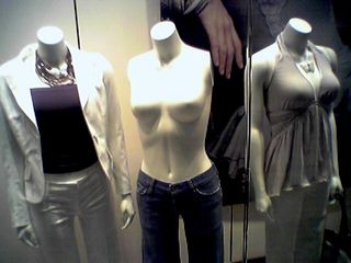 On July 21, at Pentagon City Mall outside Washington, I found a mannequin baring it all!  Oh, and without arms, too.