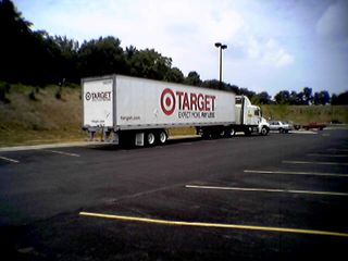 On July 23, look what I found parked at the side of the Wal-Mart parking lot!  A truck clearly bearing the name and logo of competitor Target!  It is unknown whether this was deliberate or inadvertent.  My guess is that it was inadvertent, as there were no Target stores around for many miles.