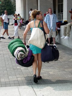 As you can see, a lot of people actually camped outside the Washington Convention Center and definitely packed for it, with this woman carrying two large bags and a sleeping bag.