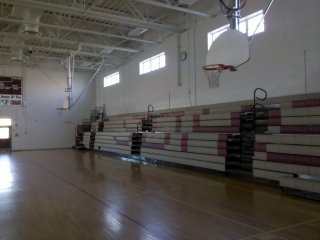 The original gym, now one of two gymnasiums at SDHS, looks mostly the same as it always did. Aside from new paint and a refinished floor, the only major change to the gym was the replacement of the bleachers with new ones that had "SDHS" written on them in large letters. However, what struck me most when going in here was how bare the space now looked. When I attended school here in the late 1990s, the walls were covered with banners and signs touting various athletic championships, and there was a large cougar mural on the rear wall. The mural has been painted out, and the banners and such were relocated to the new gym.